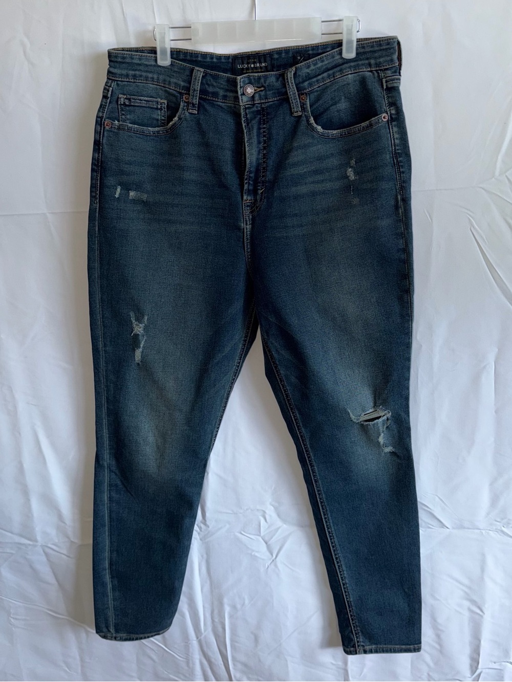Lucky Brand Dark Wash Skinny Jeans with Distressed Knees